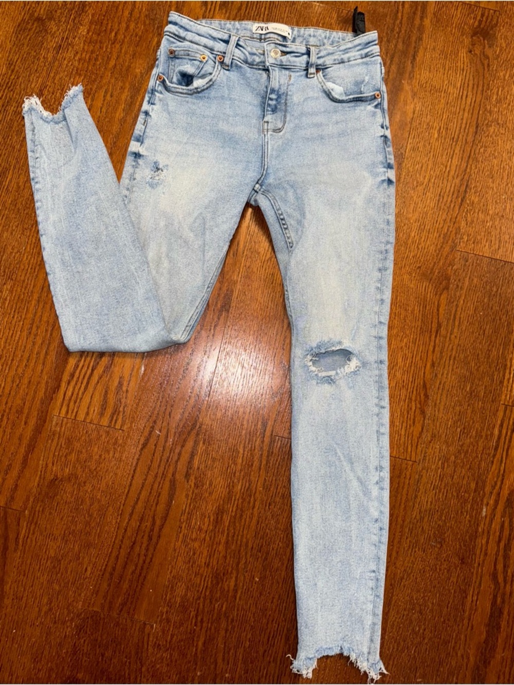 Zara Light Wash Distressed Skinny Jeans
